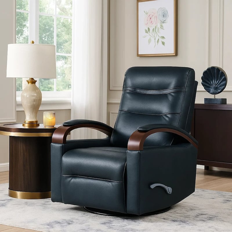Gex Swivel Glider Manual Reclining Chair, Dark Blue Faux Leather
