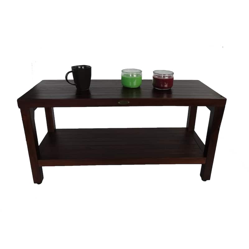 DecoTeak Eleganto 36" Extended Length Solid Teak Shower Bench With Shelf - WoodLand Brown Finish