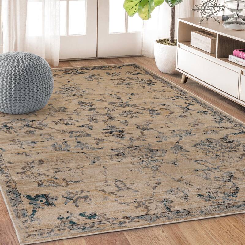 Superior Basilio Distressed Medallion Border Indoor Runner or Area Rug - 2' x 3' - Red