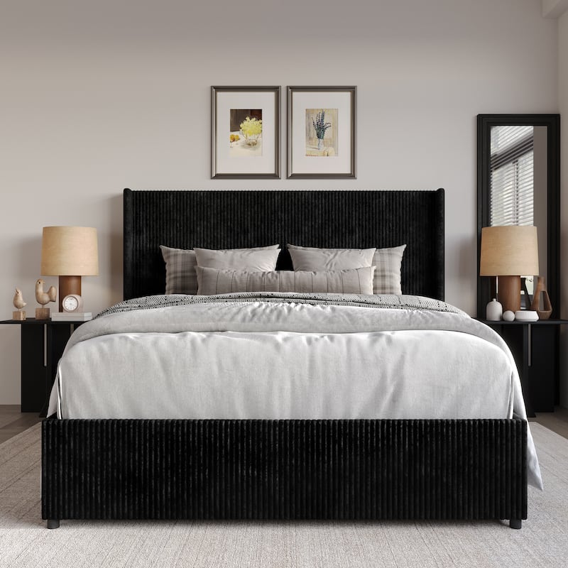 CraftPorch Luxury Wingback Platform Lift Up Storage Bed