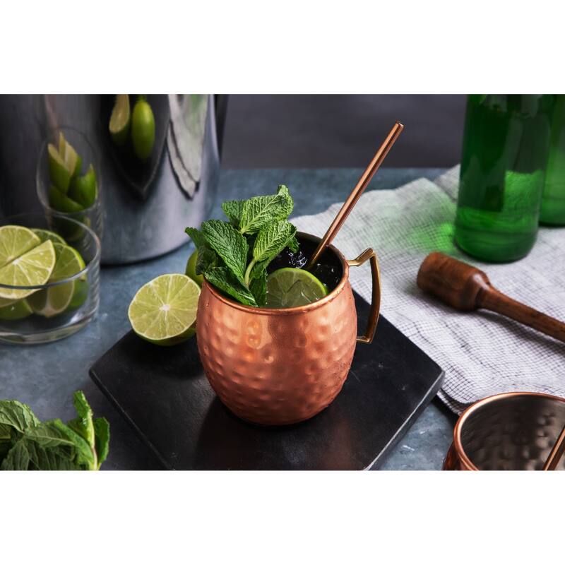 Moscow Mule Mugs Bar Accessories Drinking Cups 14 oz - 8 Pieces - 4 Cups & 4 Straws