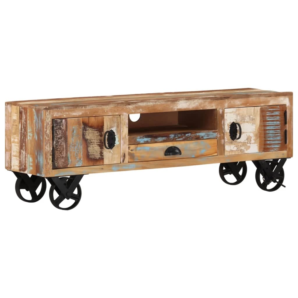 vidaXL TV Cabinet with Wheels 43.3"x11.8"x14.6" Solid Reclaimed Wood - 43.3" x 11.8" x 14.6"