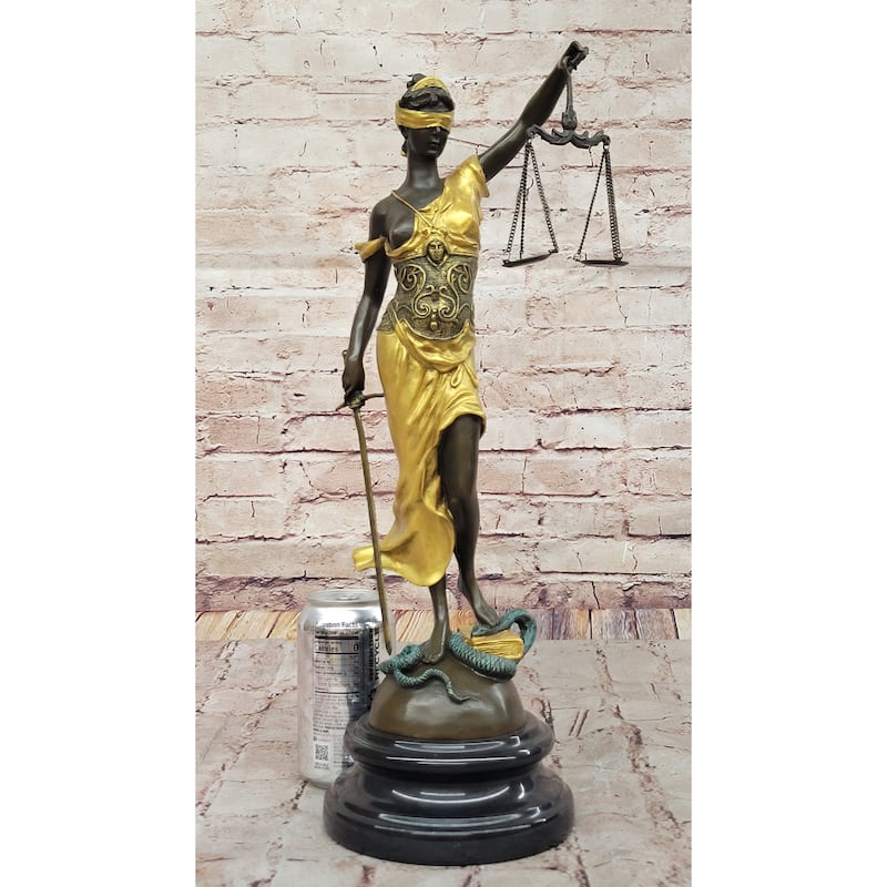 Blind Lady Of Justice Themis Bronze Statue Sculpture Law Attorney Art Gift Gold Patina