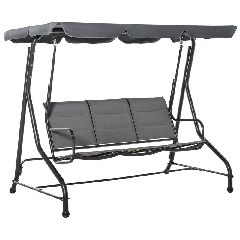 Outsunny 3-Seater Porch Swing Chair Outdoor Patio Bench for Deck with Adjustable Canopy, Padded Sling Fabric Seat