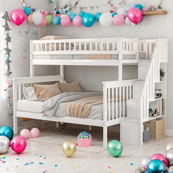 slide 2 of 22, Twin Over Full Multifunctionl Stairway Bunk Bed With Storage for Bedroom White