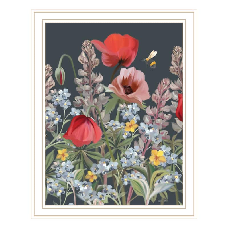 TrendyDecor4U Contemporary "Summer Garden Buzz" Framed Print Wall Art - White