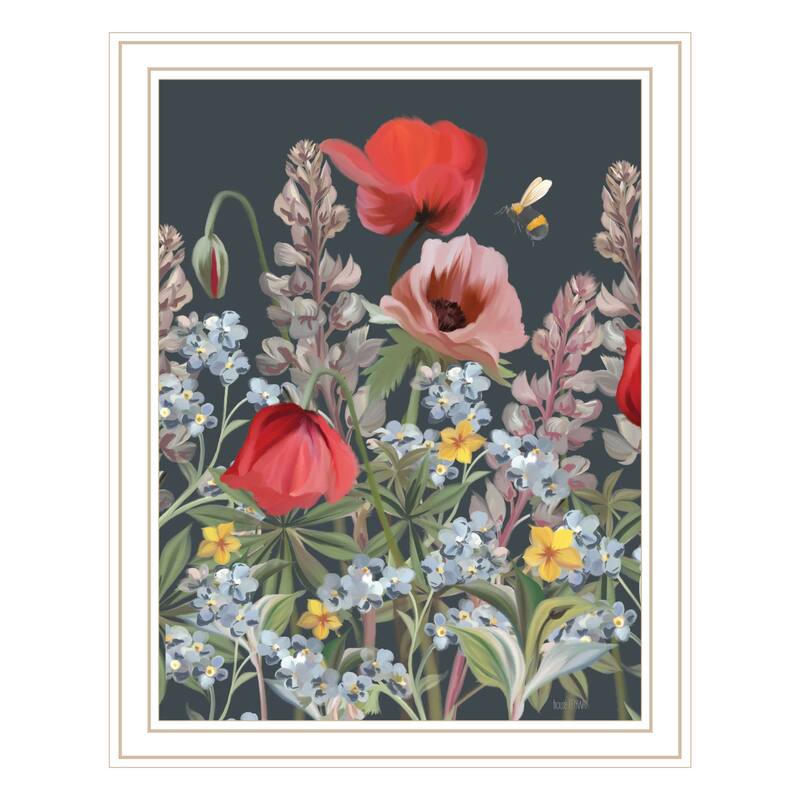 TrendyDecor4U Contemporary "Summer Garden Buzz" Framed Print Wall Art - White