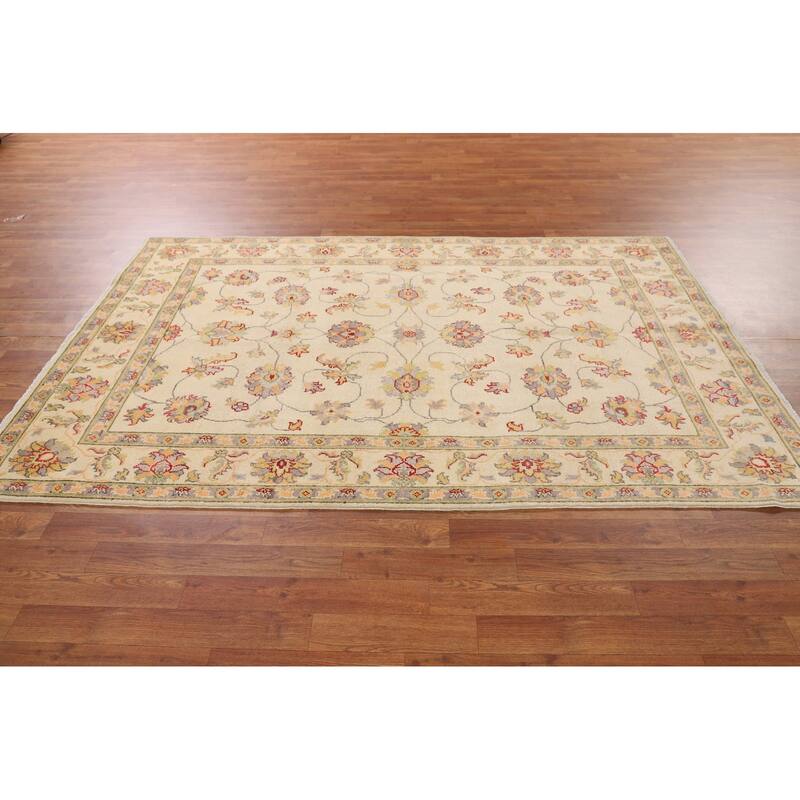 Transitional Floral Oushak Area Rug Hand-Knotted Wool Carpet - 4'11" x 7'8"