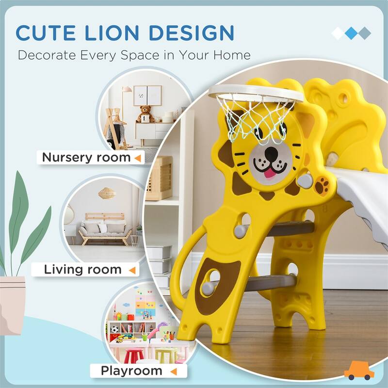 Yellow Grey PE 3-in-1 Kids Slide with Climber and Basketball Hoop - 51.5" L x 19.75" W x 29.25" H