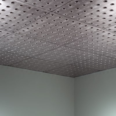 FASÄDE Dome Decorative Vinyl 2ft x 2ft Lay in Ceiling Panel in Crosshatch Silver (5 Pack)