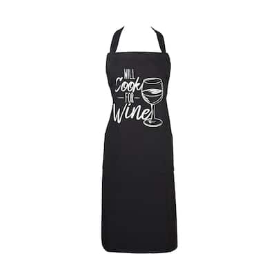 Will Cook For Wine Unisex Kitchen Chef Apron - 40" - Black and White