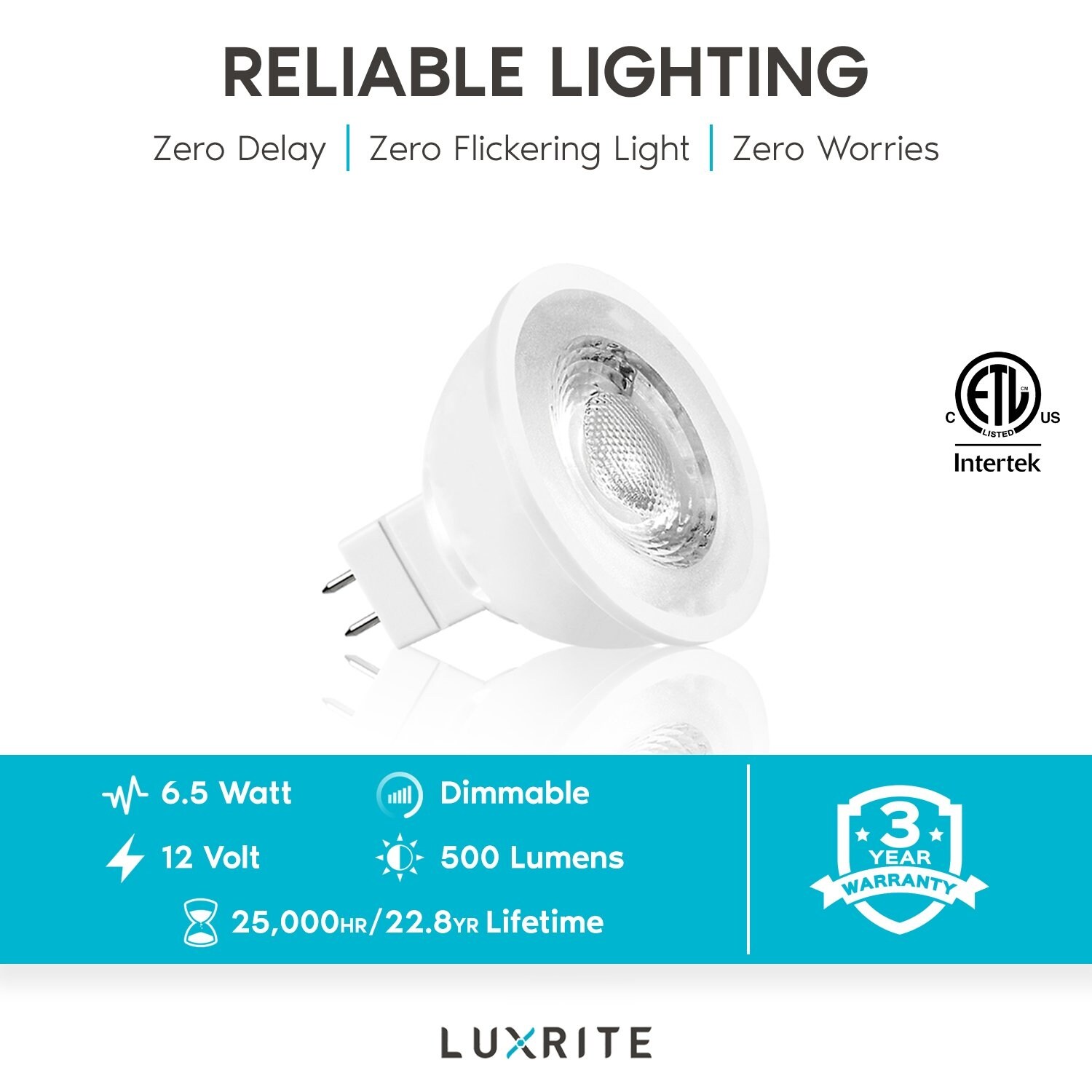 Luxrite MR16 LED Bulb 50W Equivalent, 12V, Dimmable, 500 Lumens, GU5.3 LED  Bulb 6.5W, Enclosed Fixture Rated (24 Pack) - On Sale - Bed Bath & Beyond -  31860222