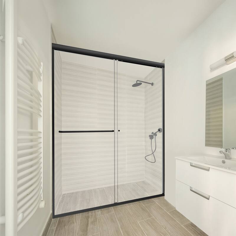 Brushed Nickle Semi-Frameless Double-sliding Shower Door with Clear Glass - 54 in.Wx72 in.H