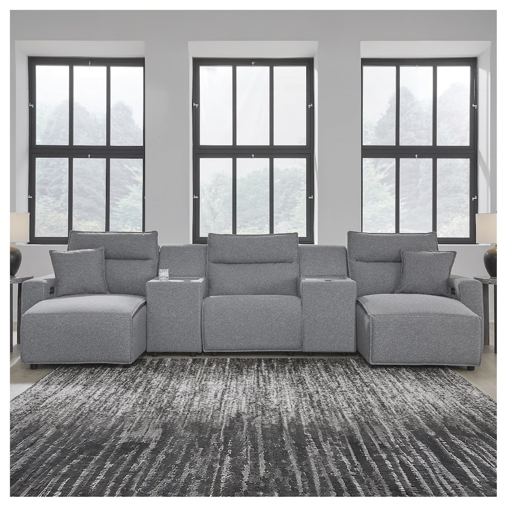 Signature Design by Ashley Modmax Gray 5-Piece Power Reclining Sectional with Chaise - 152" W x 63" D x 41" H