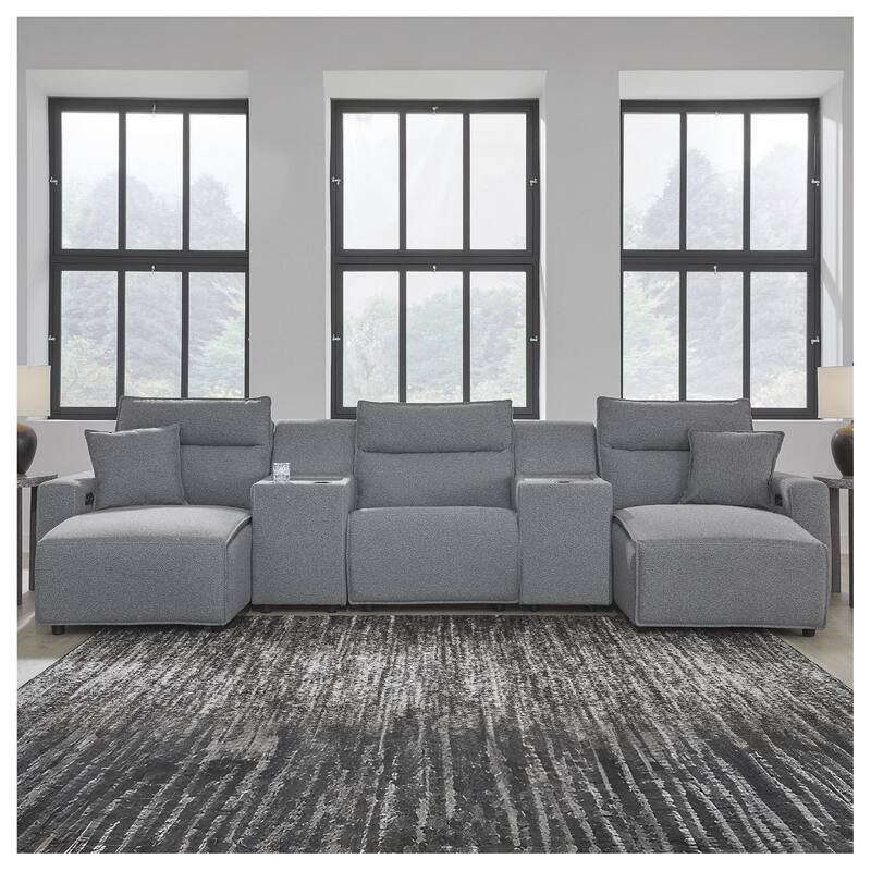 Signature Design by Ashley Modmax Gray 5-Piece Power Reclining Sectional with Chaise - 152" W x 63" D x 41" H - Gray - Symmetrical
