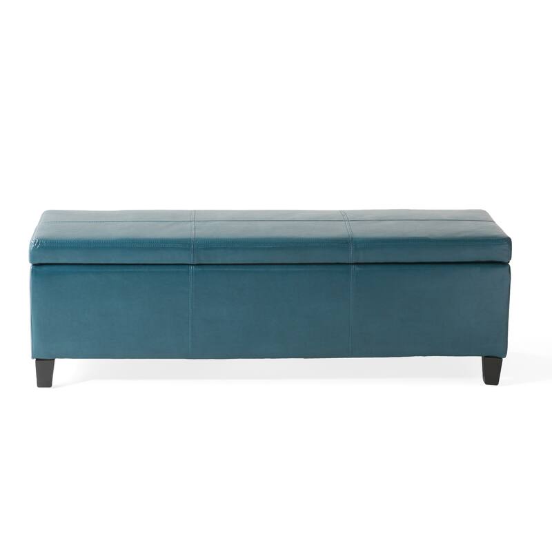 Teal PU Leather Storage Ottoman Bench - Teal - Large