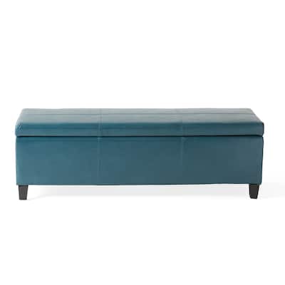 Teal PU Leather Storage Ottoman Bench