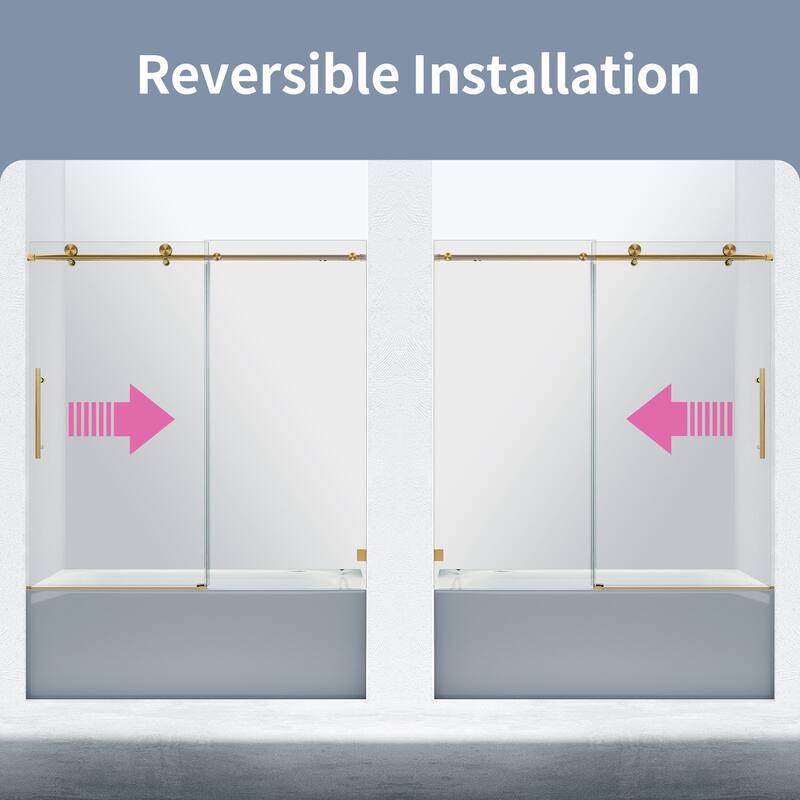 56-60" W x 60" H Frameless Single Sliding Shower Door, 8mm Tempered Glass Soft-Close Bathroom Enclosure - 60x60"