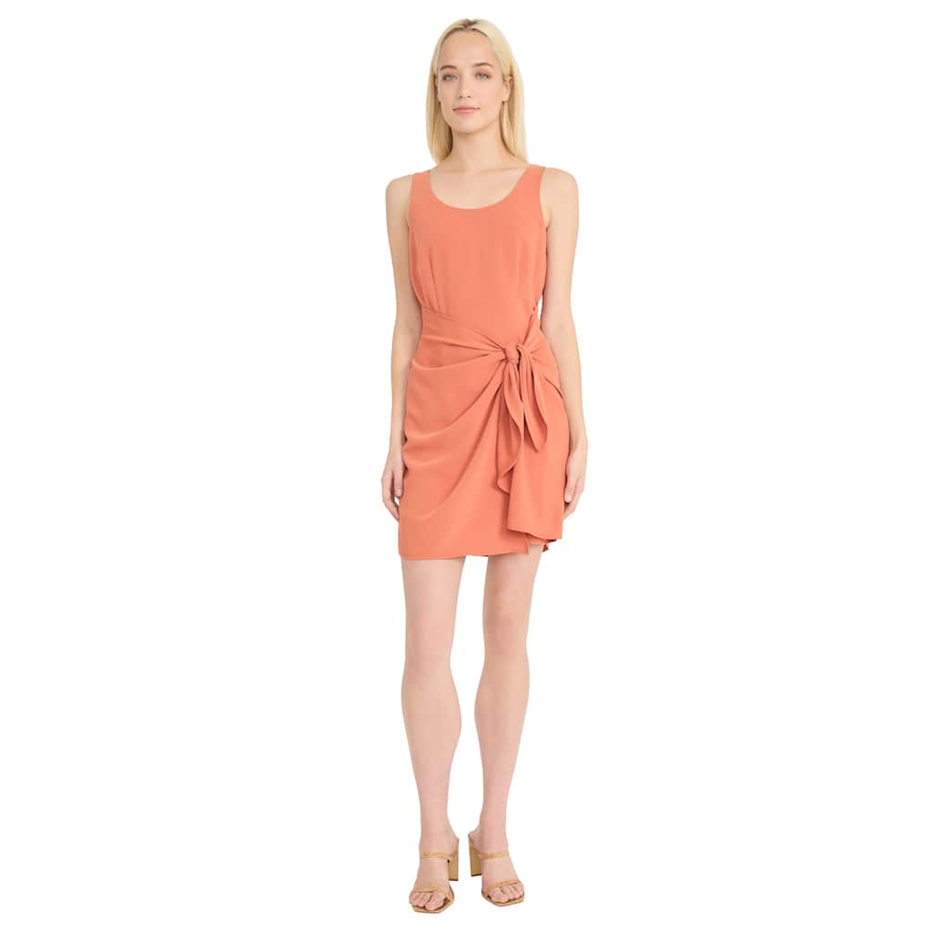 Scoop Neck Sleeveless Sheath Mini Dress With Side Tie Knot And Back Zipper