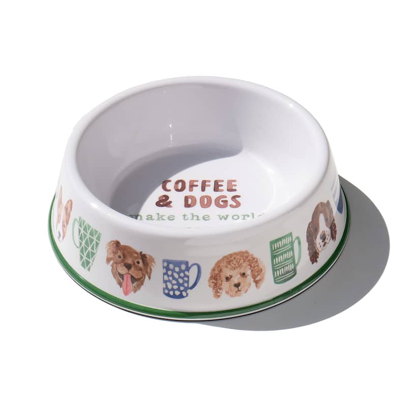 Abode Homewares Coffee & Dogs Melamine Pet Bowl - Multicolor - Set of 2