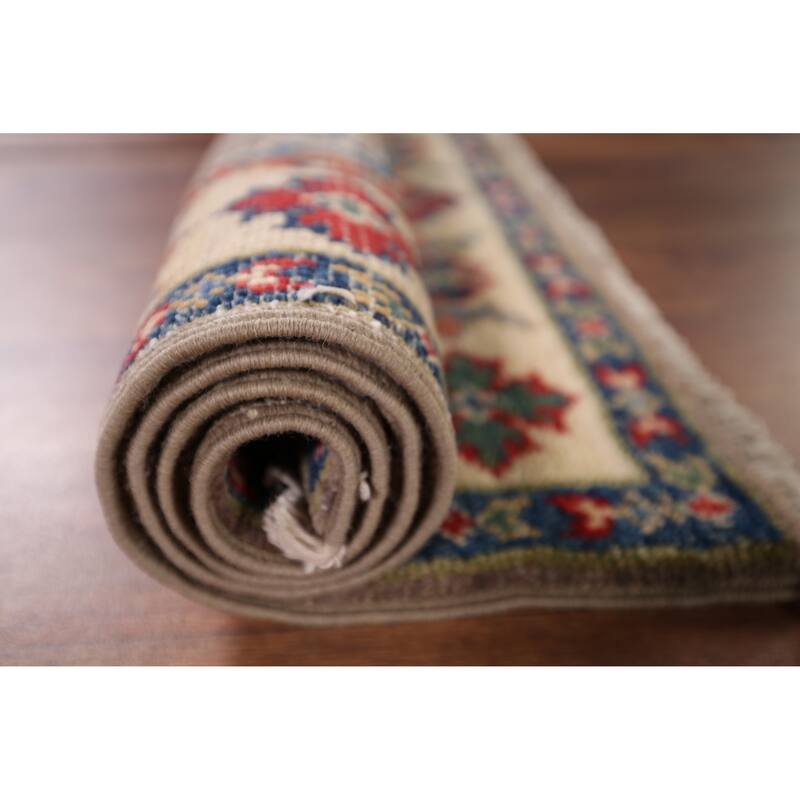 Hand Knotted Oriental 100% Wool Carpet Traditional Geometric Greys & Charcoal Kazak Area Rug - 3' 0'' X 2' 0''