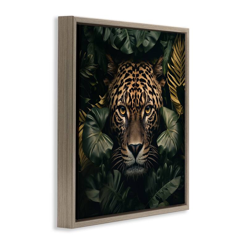Stupell Leopard in Exotic Palms Framed Floater Canvas Wall Art Design By Heidi Kuntz