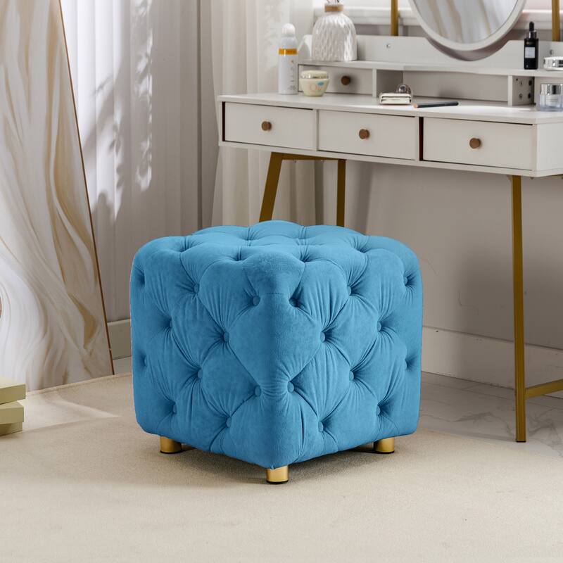 Modern Velvet Upholstered Square Tufted Ottoman by GDFStudio