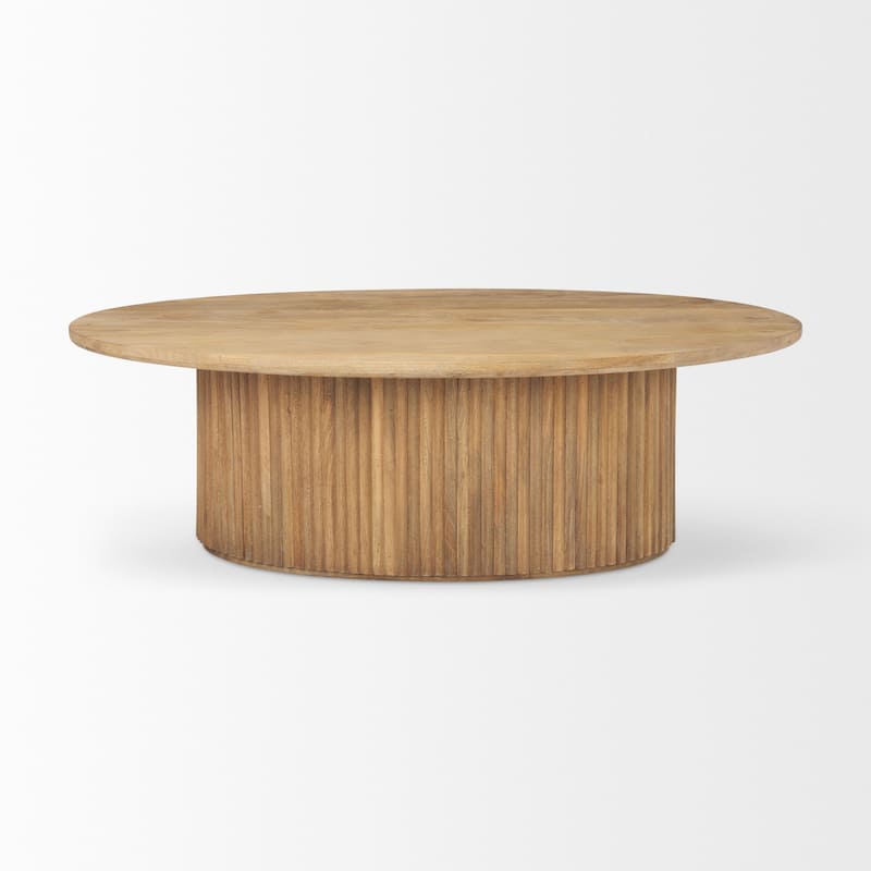 Terra 48L x 28W x 15H Dark Brown Wood Oval Fluted Coffee Table