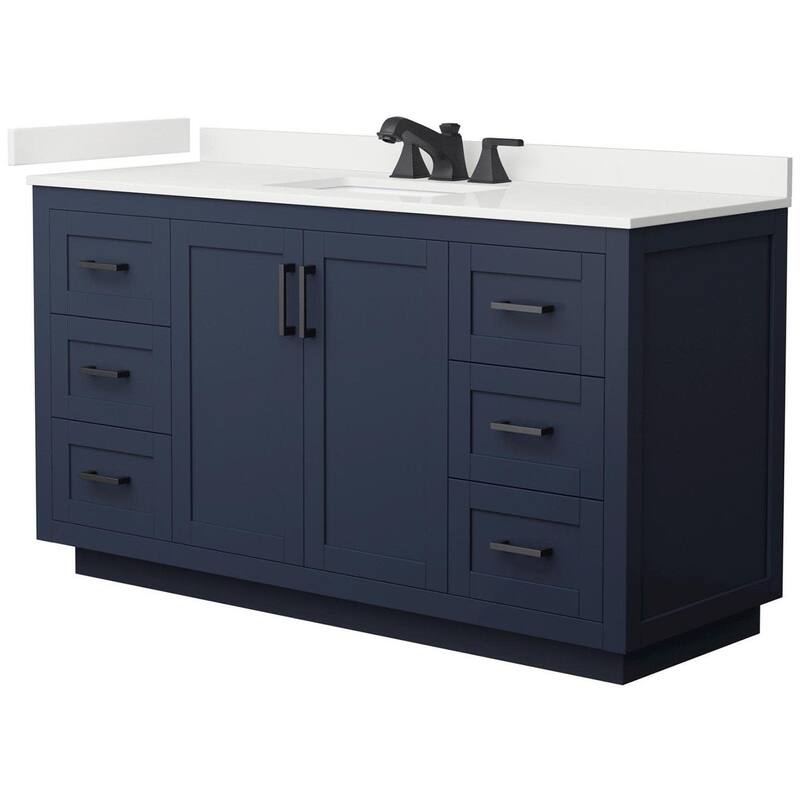 Wyndham Collection WCF292960S-QTZ-US3MXX Miranda 60" Free Standing - Dark Blue / White Quartz Top / Matte Black