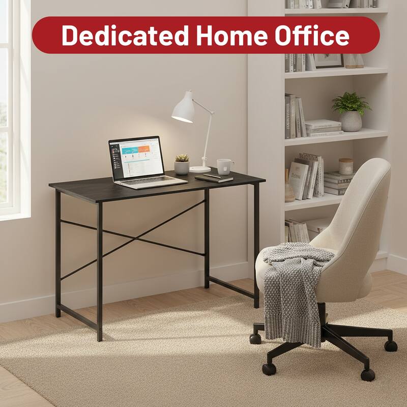 Computer Desk, 40-63 Inch Home Office Desk, Gaming Writing Work from Home Study Desk, Large Legroom, Sturdy Metal Frame