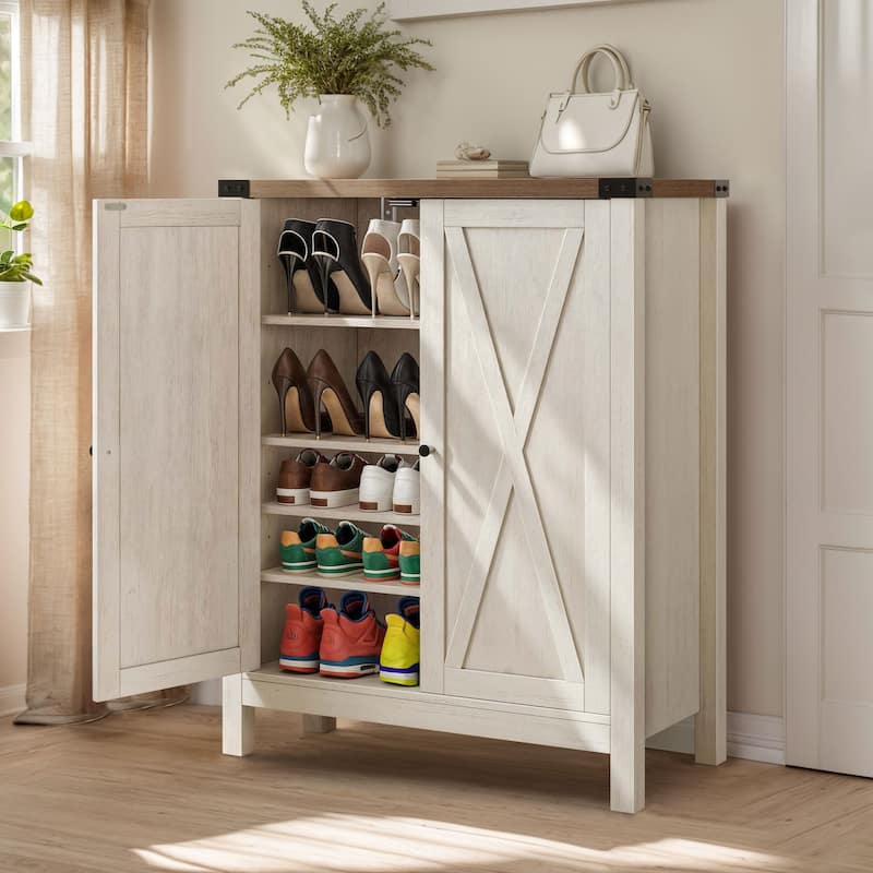 Moasis Farmhouse 5-Tier 20 Pairs Shoes Storage Cabinet with Double Doors for Entryway