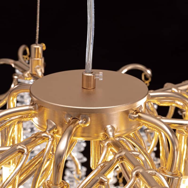 40 in Gold Crystal Chandelier Dimmable Ceiling Fixtures for Dining Room