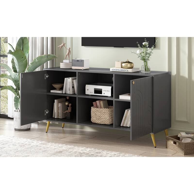 53.1" TV Stand with Gold Metal Legs and Open Shelves