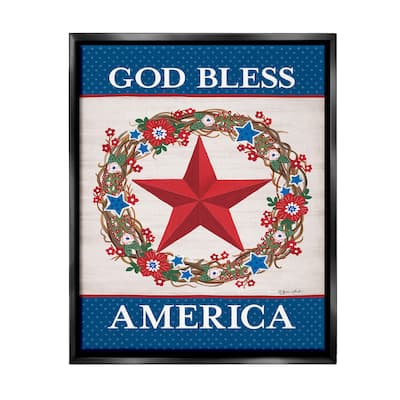 Stupell God Bless America Wreath Framed Floater Canvas Wall Art Design By Annie LaPoint