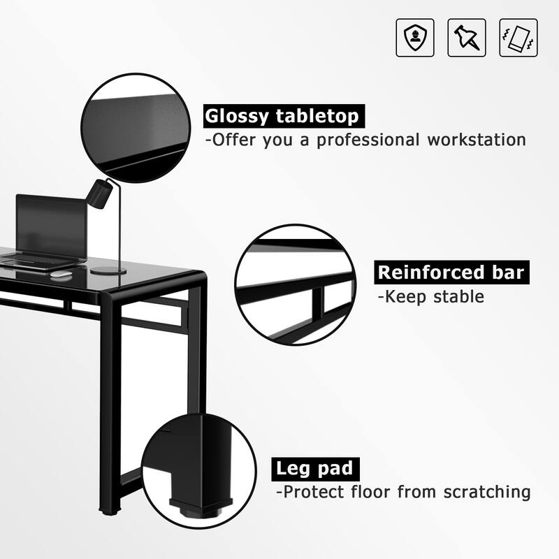 Black Tempered Glass Computer Desk for Home Office