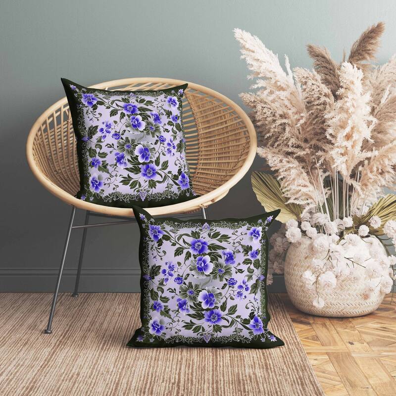 Flower Hub Faux Suede Reversible Throw Pillow Blue and Olive