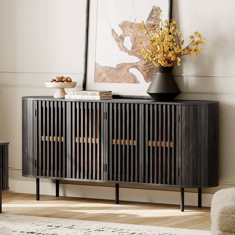 WAMPAT 66" Fluted Sideboard Buffet Cabinet,Wood Storage Cabinet with 4 Doors