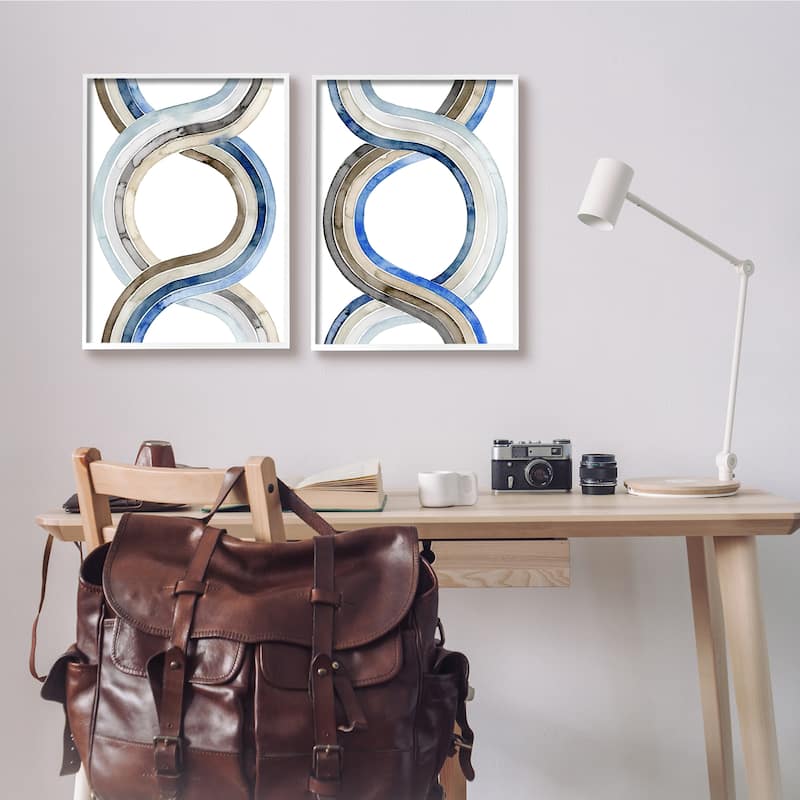 Stupell Two Dimensional Spiral Helix Brown Blue Abstract Lines 2pc Multi Piece Framed Wall Art Set