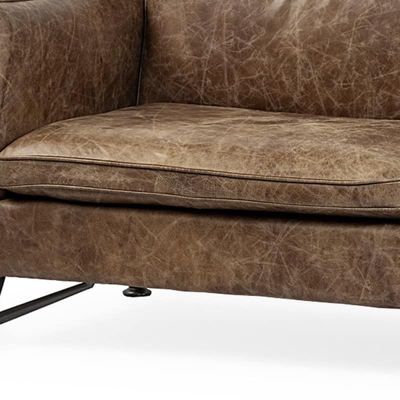 HomeRoots 84" Dark Brown Rustic Leather Sofa