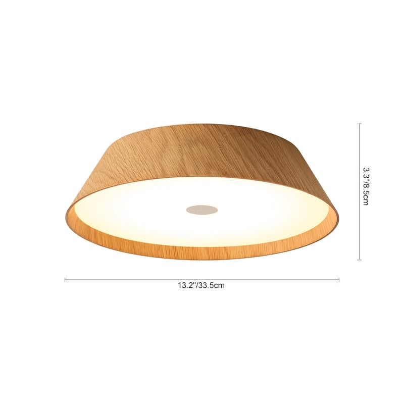 Scandinavian Wood Style Dimmable LED Flush Mount Ceiling Light 13.2in