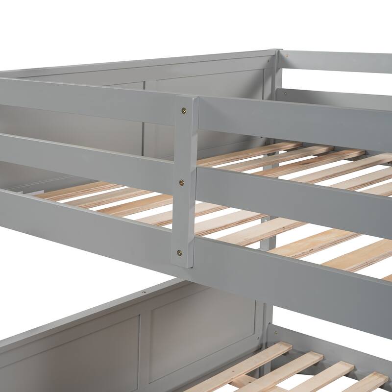 Full Over Full Bunk Bed with Twin Trundle, Convertible to 2 Platform Beds, Gray/White/Walnut/Espresso
