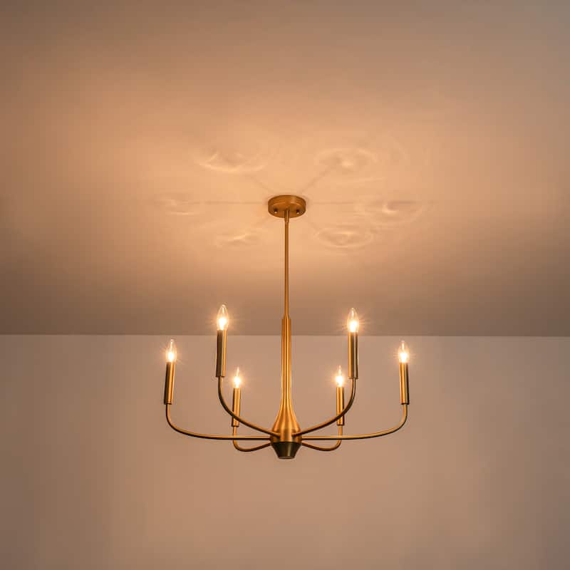 Mid-century Modern 6-Light Gold Candelabra Chandelier for Living/ Dining Room