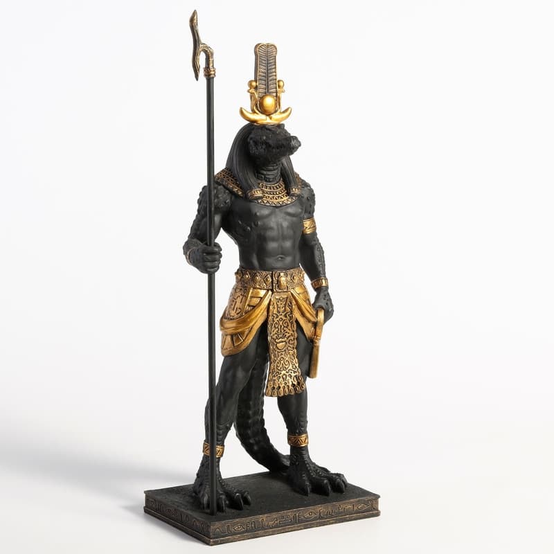 11.42 inches Height Polyresin Sobek - Egyptian God of the Nile Black and Gold Finish Figurine