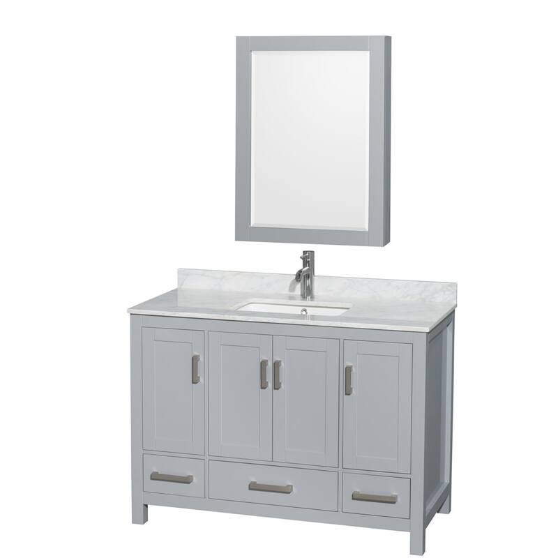 Wyndham Collection WCS141448SUNSMED Sheffield 48" Freestanding Single - Gray / White Carrara Marble Top / Brushed Chrome - Steel Finish