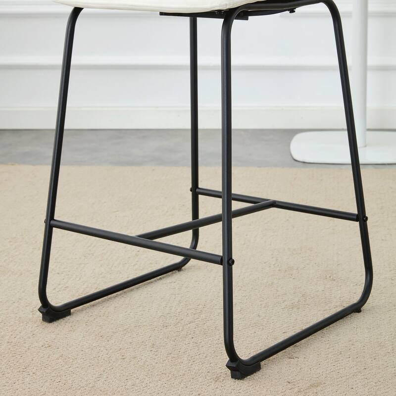 PU Leather Bar Stools Set of 2, Counter Height Bar Stools with Back and Footrest, Kitchens Island Chair with Metal Legs
