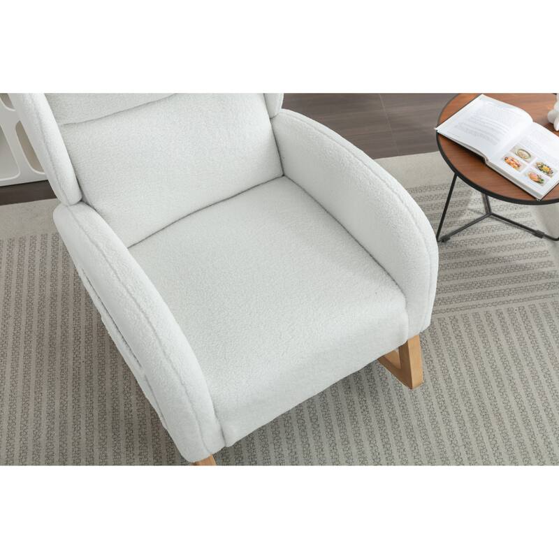 Ivory Modern 38" High Back Upholstered Rocking Chair with Wood Legs and Packet