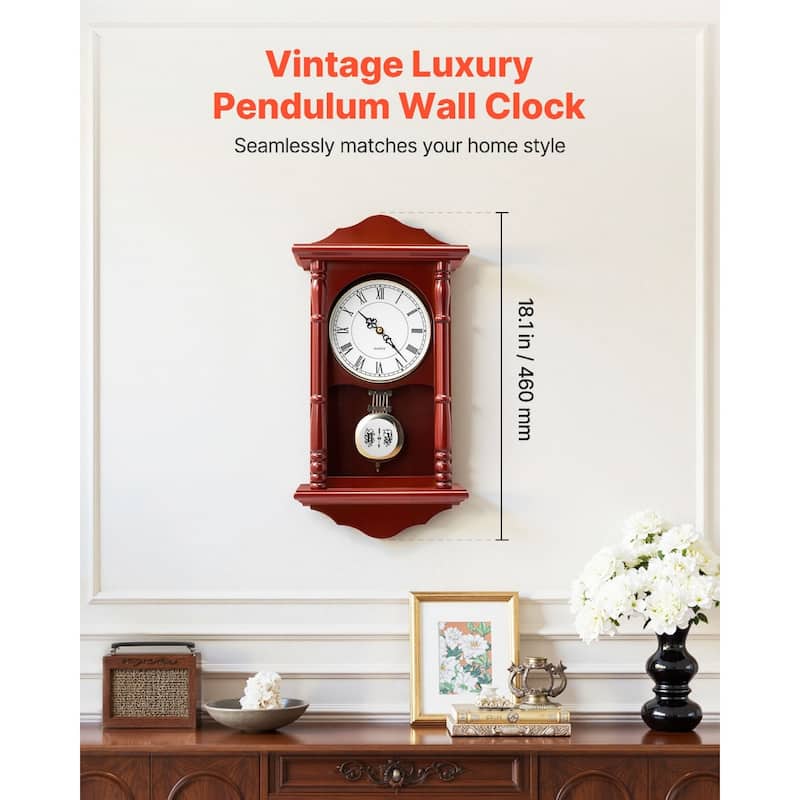 Grandfather Clock Vintage Pendulum Wall Clock 18 in with Quartz Movement - 18.1 x 9.45 x 3.6 in