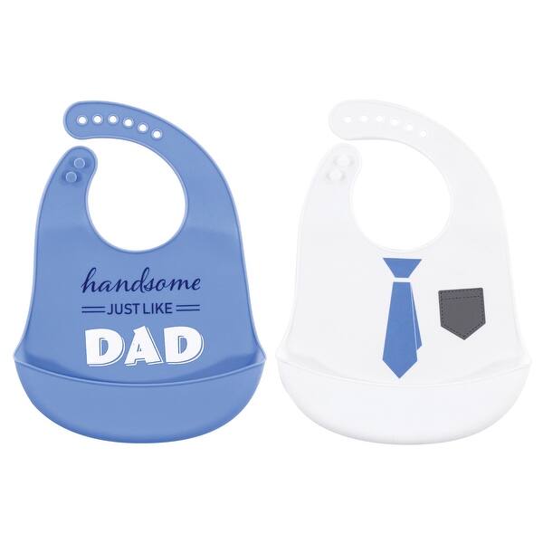 slide 1 of 1, Hudson Baby Infant Boy Silicone Bibs 2pk, Handsome Just Like Dad, One Size - Handsome Just Like Dad - One Size One Size - Handsome Just Like Dad