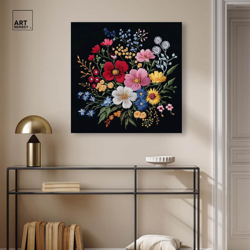 Midnight Wildflower Weave Canvas by Art Remedy, Gallery Wrapped