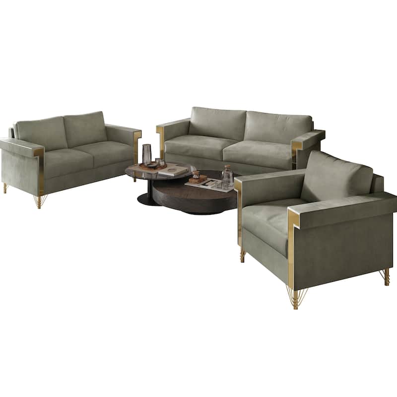 CraftPorch Luxurious Velvet Upholstered 3-Piece Living Room Set